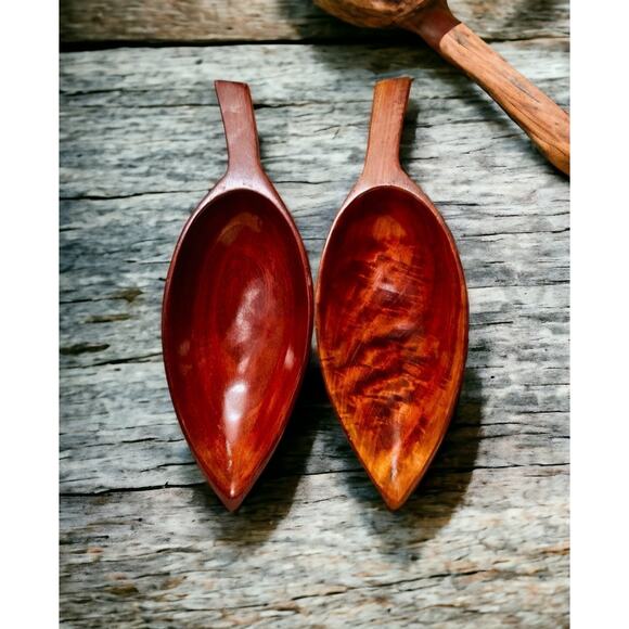 Vintage Wood Leaf Bowls Mahogany-Mid Century Modern MCM-Set of 2-Hand Carved - Picture 6 of 6